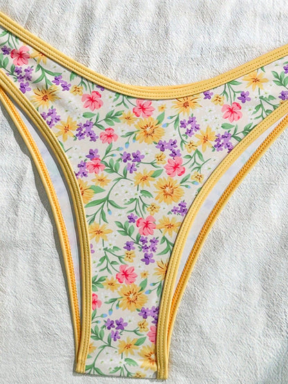 Swim Mod Conjunto de bikini vintage floral rosa pálido para mujer