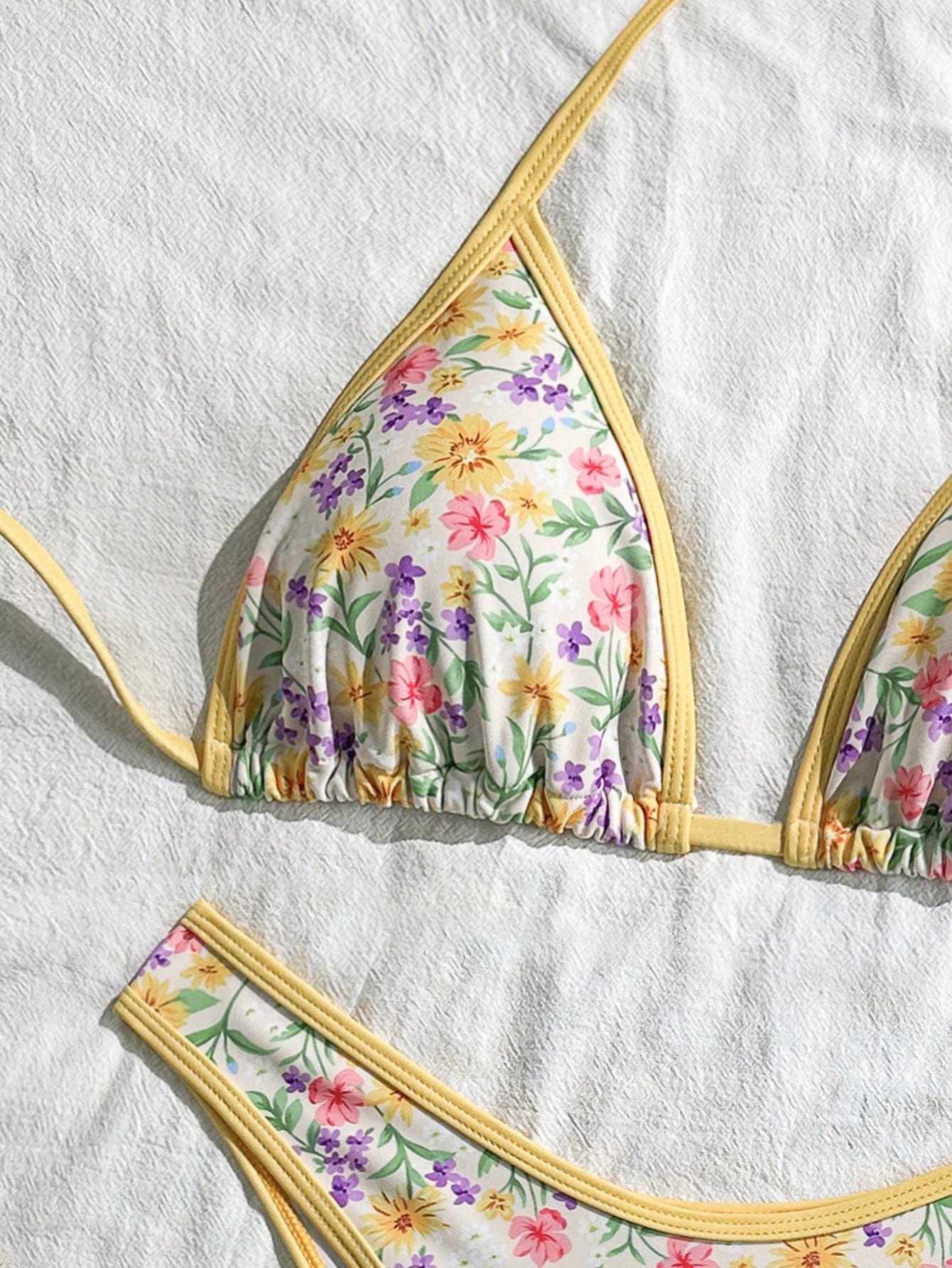 Swim Mod Conjunto de bikini vintage floral rosa pálido para mujer