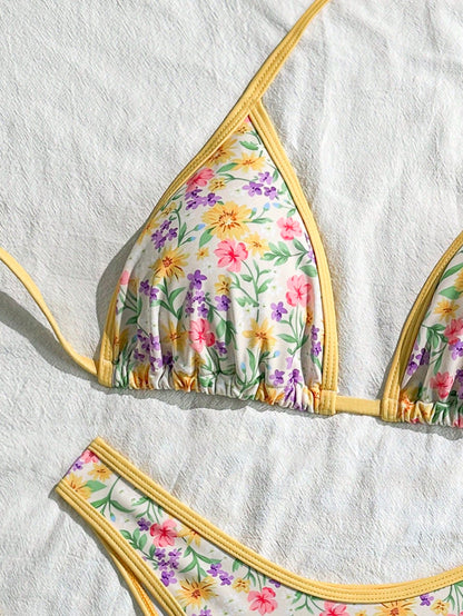 Swim Mod Conjunto de bikini vintage floral rosa pálido para mujer