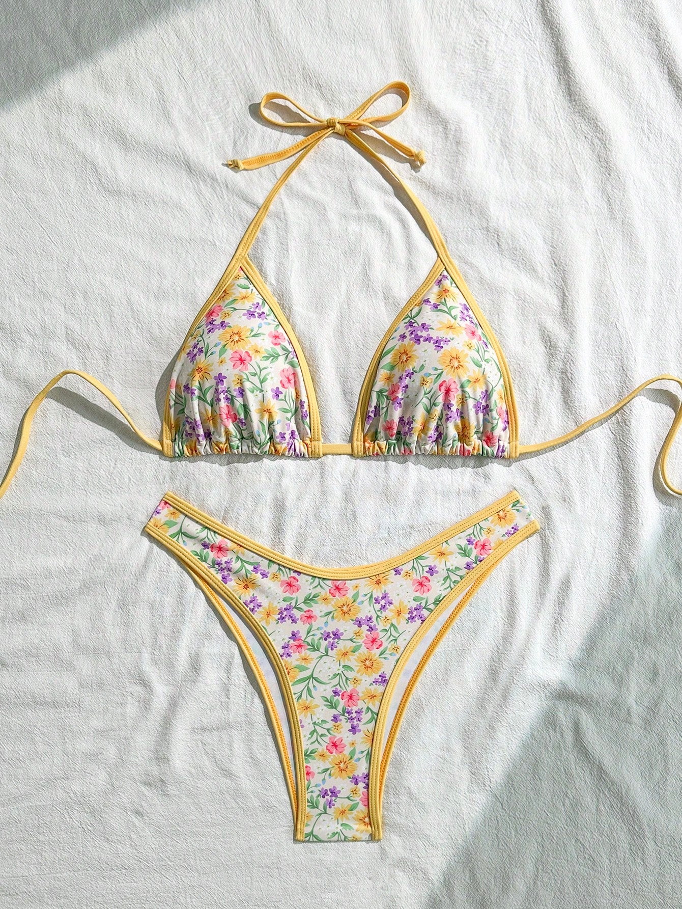 Swim Mod Conjunto de bikini vintage floral rosa pálido para mujer