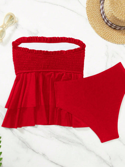 Swim Mod Conjunto de ropa de verano para mujer para la playa, top tipo tirantes y conjunto de bikini