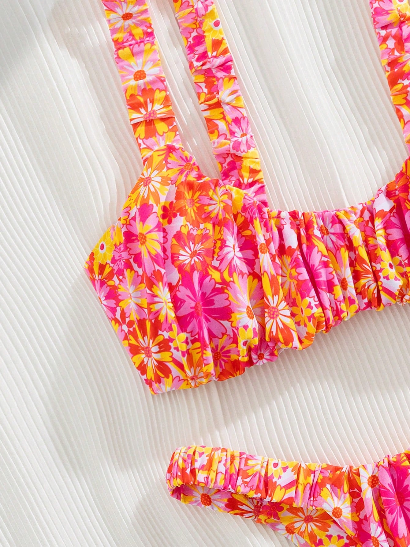 Swim Mod Set de bikini sexy de 2 piezas para mujer con estampado de planta tropical, efecto arrugado, sin aros y reversible para el verano