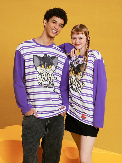 TOM & JERRY X SHEIN 1 Pieza De Camiseta Unisex Con Rayas Y Estampado De Caricaturas