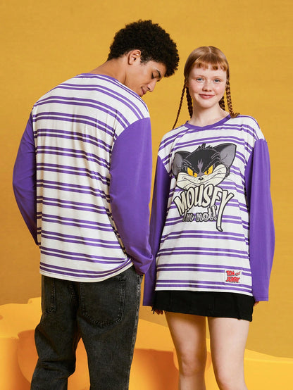 TOM & JERRY X SHEIN 1 Pieza De Camiseta Unisex Con Rayas Y Estampado De Caricaturas