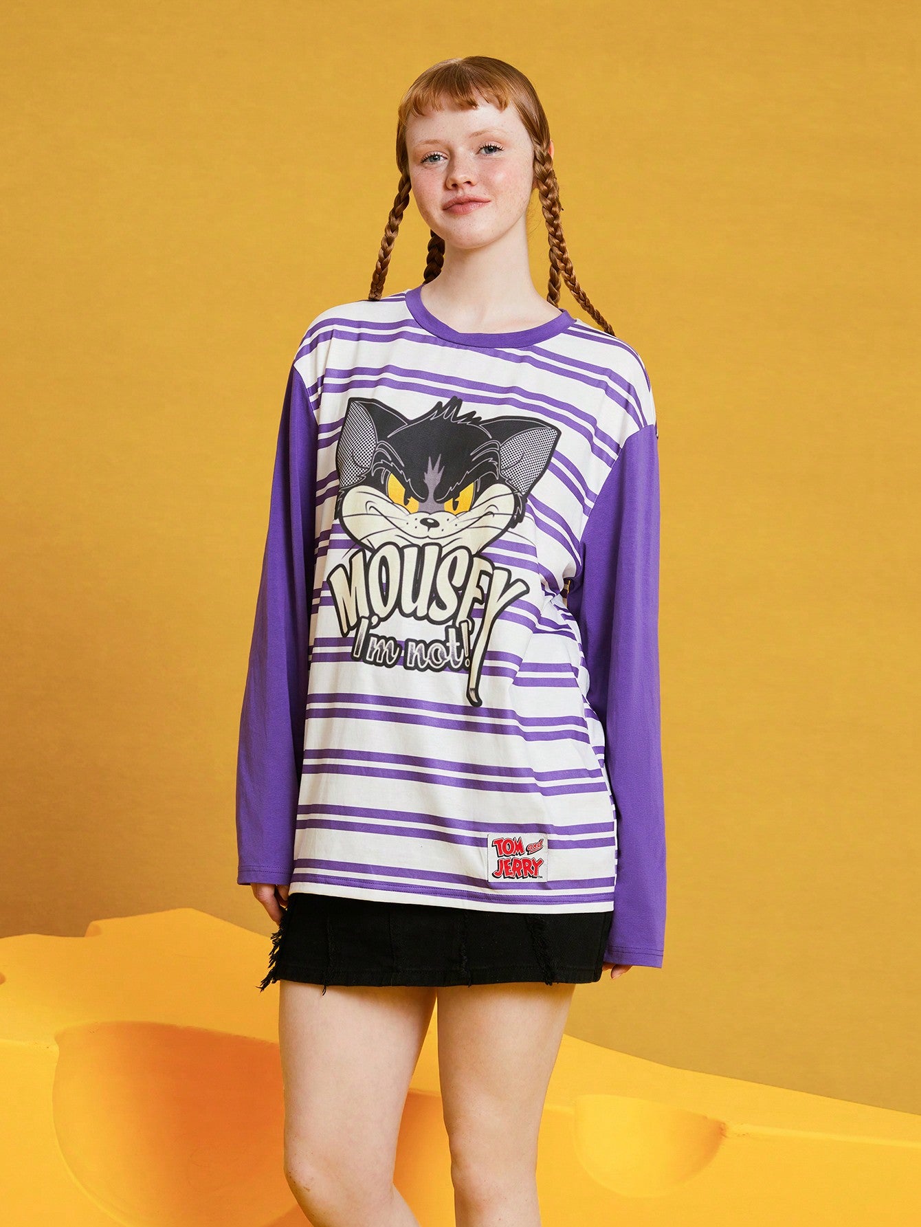 TOM & JERRY X SHEIN 1 Pieza De Camiseta Unisex Con Rayas Y Estampado De Caricaturas