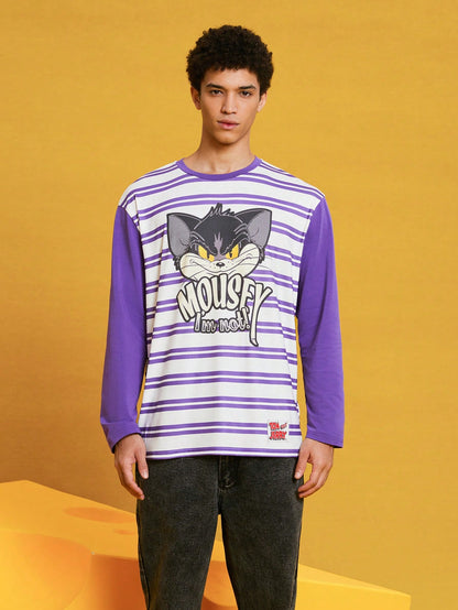 TOM & JERRY X SHEIN 1 Pieza De Camiseta Unisex Con Rayas Y Estampado De Caricaturas