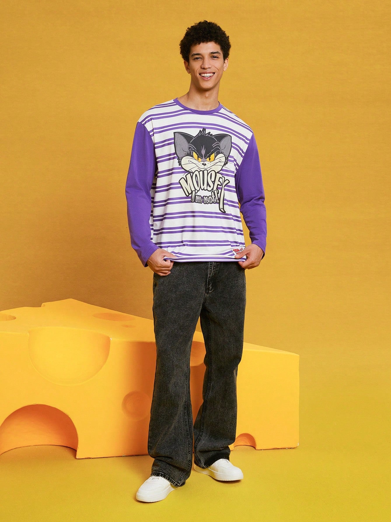 TOM & JERRY X SHEIN 1 Pieza De Camiseta Unisex Con Rayas Y Estampado De Caricaturas