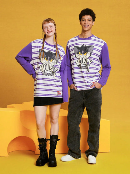 TOM & JERRY X SHEIN 1 Pieza De Camiseta Unisex Con Rayas Y Estampado De Caricaturas