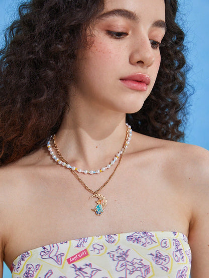 TOM & JERRY X SHEIN 1 pieza Gargantilla con dije de luna y ratón con decoración de perlas artificiales cultivadas a la moda para mujer para decoración diaria