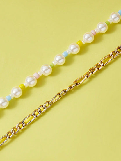 TOM & JERRY X SHEIN 1 pieza Gargantilla con dije de luna y ratón con decoración de perlas artificiales cultivadas a la moda para mujer para decoración diaria