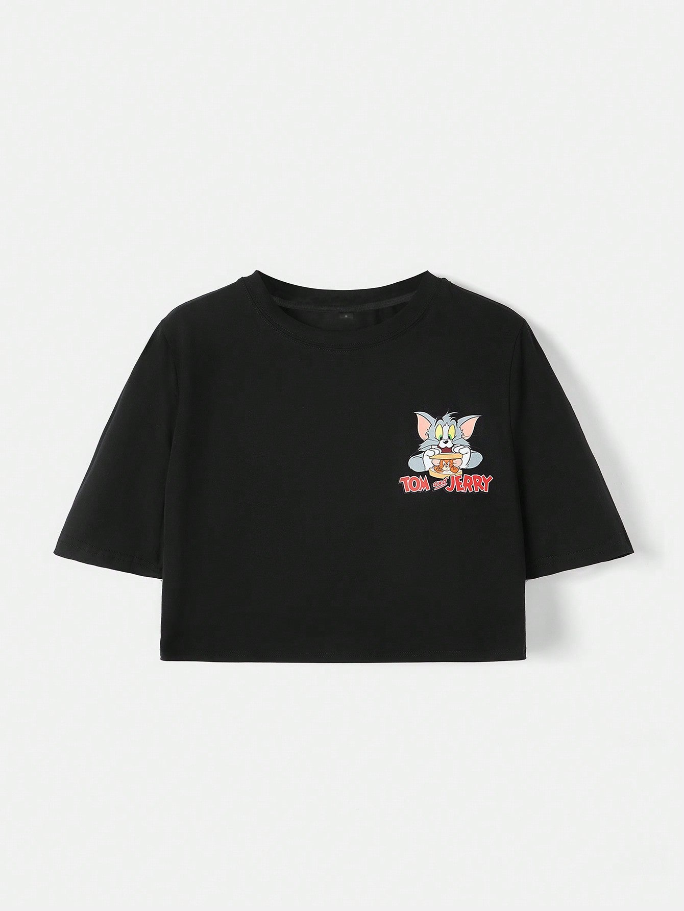 TOM & JERRY X SHEIN Camiseta Corta Con Dibujos Animados Y Letras, Con Caída De Hombro