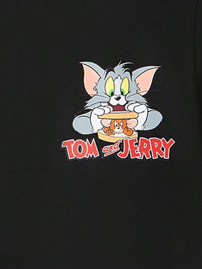 TOM & JERRY X SHEIN Camiseta Corta Con Dibujos Animados Y Letras, Con Caída De Hombro
