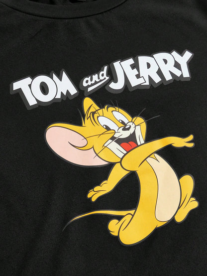 TOM & JERRY X SHEIN Camiseta ajustada de manga larga con impresión de dibujos animados y letras, camiseta gráfica para mujer, informal