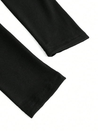 TOM & JERRY X SHEIN Camiseta ajustada de manga larga con impresión de dibujos animados y letras, camiseta gráfica para mujer, informal