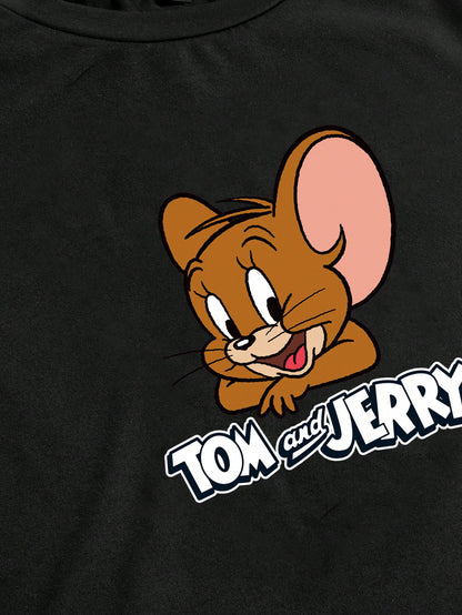 TOM & JERRY X SHEIN Camiseta de manga larga de ajuste ceñido con estampado de letras y dibujos animados para mujer, de estilo casual