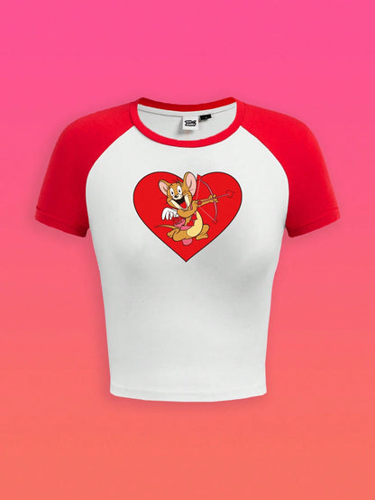 TOM & JERRY X SHEIN Camiseta de manga raglán con bloque de color y estampado de ratón de dibujos animados para mujer, verano
