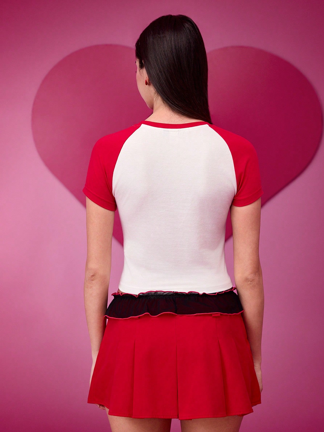 TOM & JERRY X SHEIN Camiseta de manga raglán con bloque de color y estampado de ratón de dibujos animados para mujer, verano