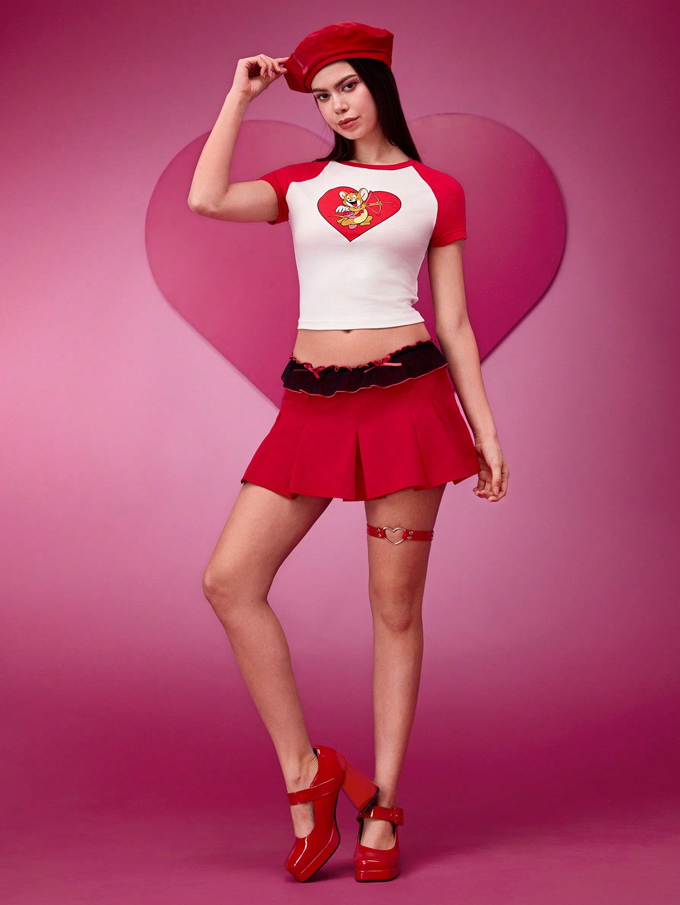 TOM & JERRY X SHEIN Camiseta de manga raglán con bloque de color y estampado de ratón de dibujos animados para mujer, verano