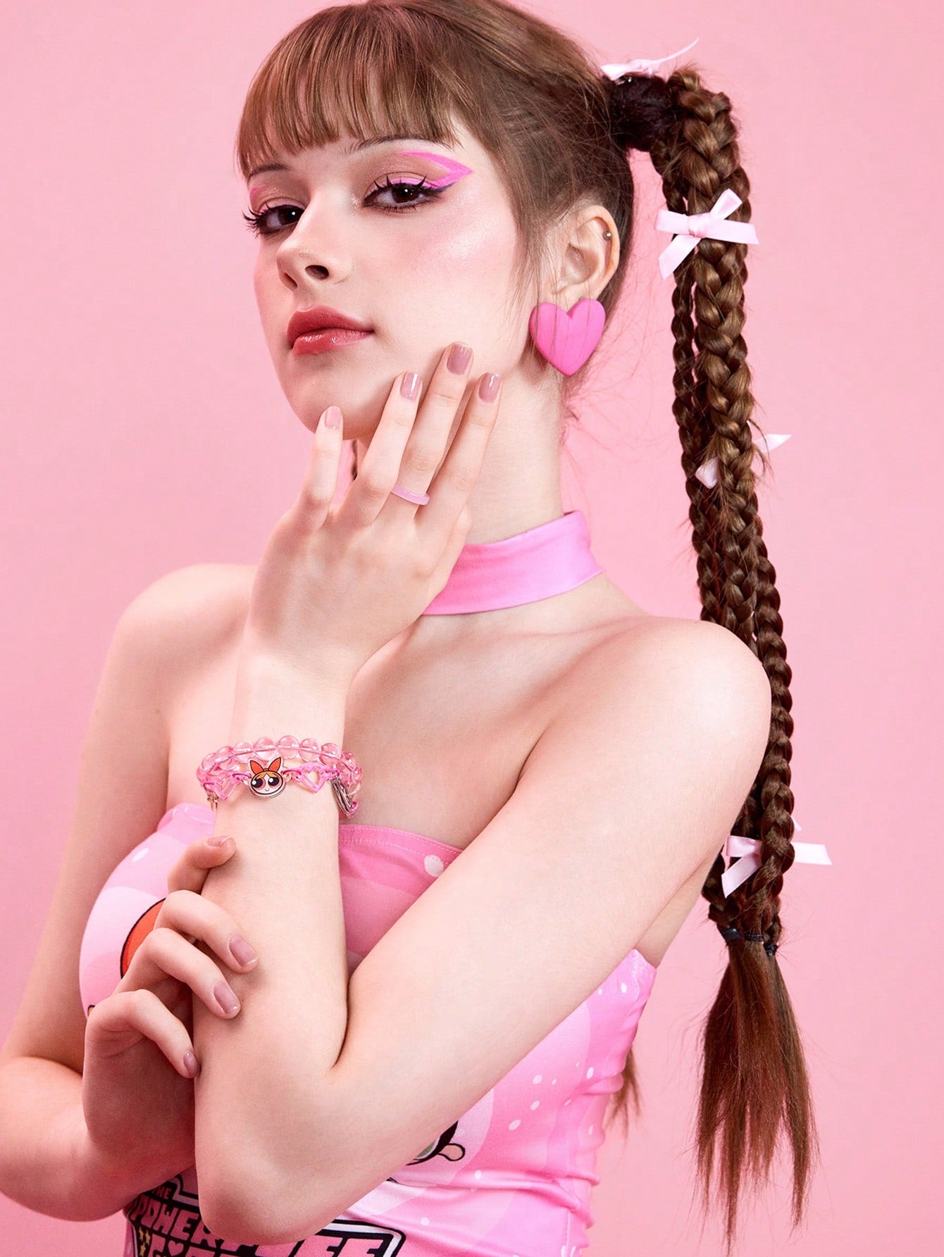 The Powerpuff Girls | ROMWE Pulsera de vidrio con corazón de acrílico de dibujos animados