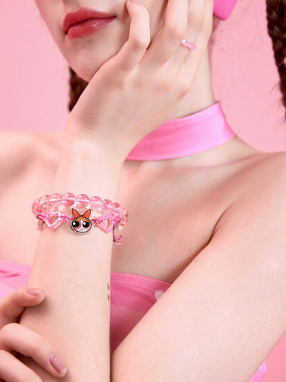 The Powerpuff Girls | ROMWE Pulsera de vidrio con corazón de acrílico de dibujos animados