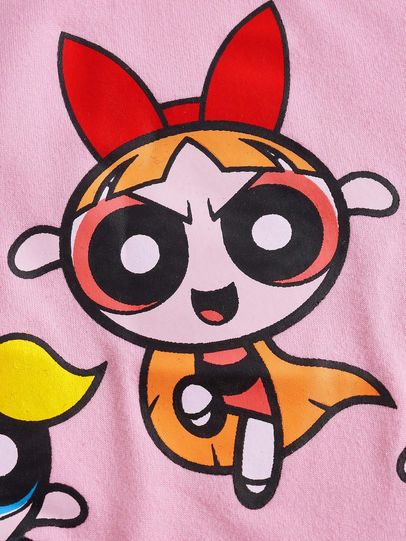 The Powerpuff Girls | ROMWE Top de tirantes con detalle de lazo con gráfico de dibujos animados, verano, escuela