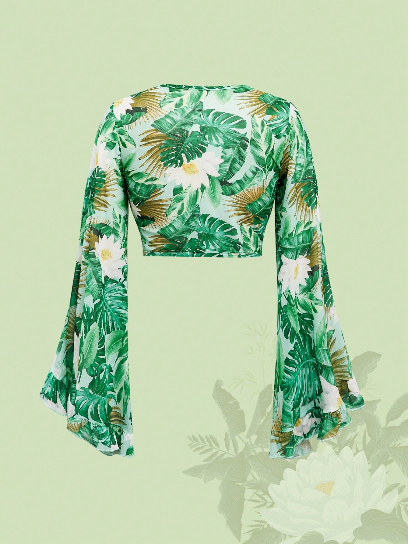 The White Lotus Cardiganes de mujer de gasa para playa y vacaciones de verano con nudo delantero, mangas acampanadas y puños con volantes