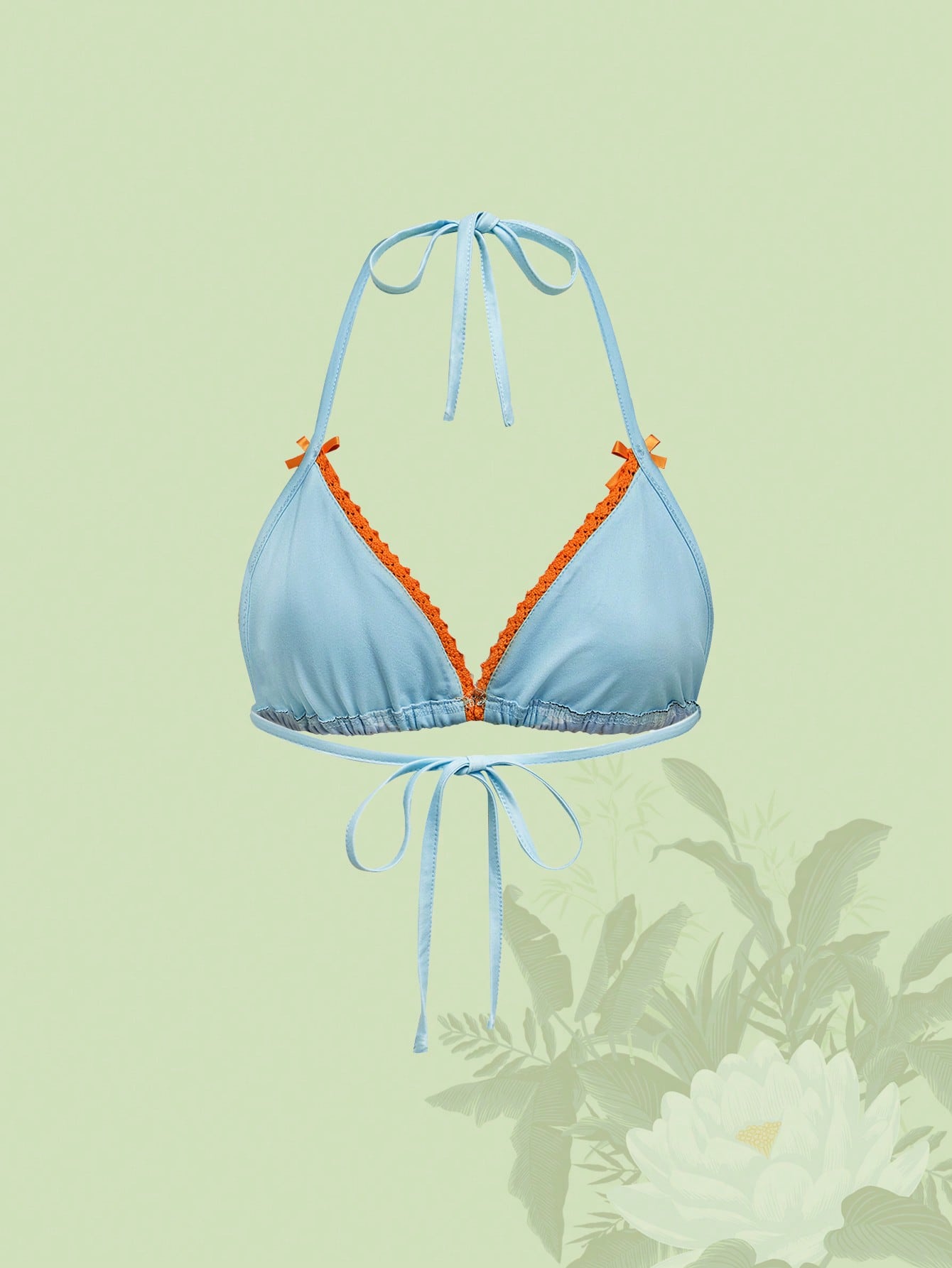 The White Lotus Parte superior halter sexy con espalda descubierta, adornada con encaje de contraste y estampado floral