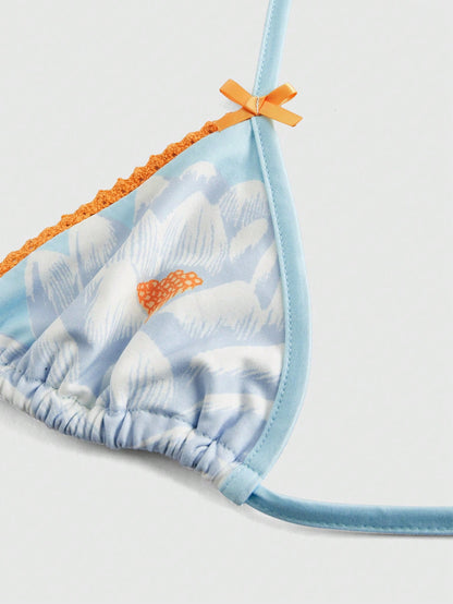 The White Lotus Parte superior halter sexy con espalda descubierta, adornada con encaje de contraste y estampado floral