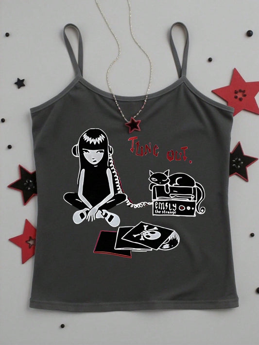 Camiseta sin tirantes Y2K con estampado gráfico estilo Harajuku, hip hop, moda callejera de verano para chicas, top corto ajustado gótico