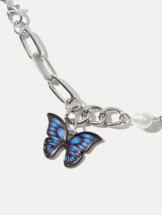 Twin Melody X SHEIN SHEIN MOD 1 pieza Collar de mariposa y perla, apto para uso diario de mujer en primavera y verano