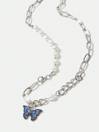 Twin Melody X SHEIN SHEIN MOD 1 pieza Collar de mariposa y perla, apto para uso diario de mujer en primavera y verano