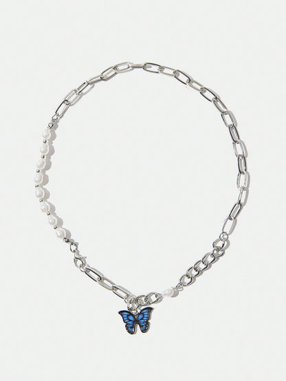 Twin Melody X SHEIN SHEIN MOD 1 pieza Collar de mariposa y perla, apto para uso diario de mujer en primavera y verano