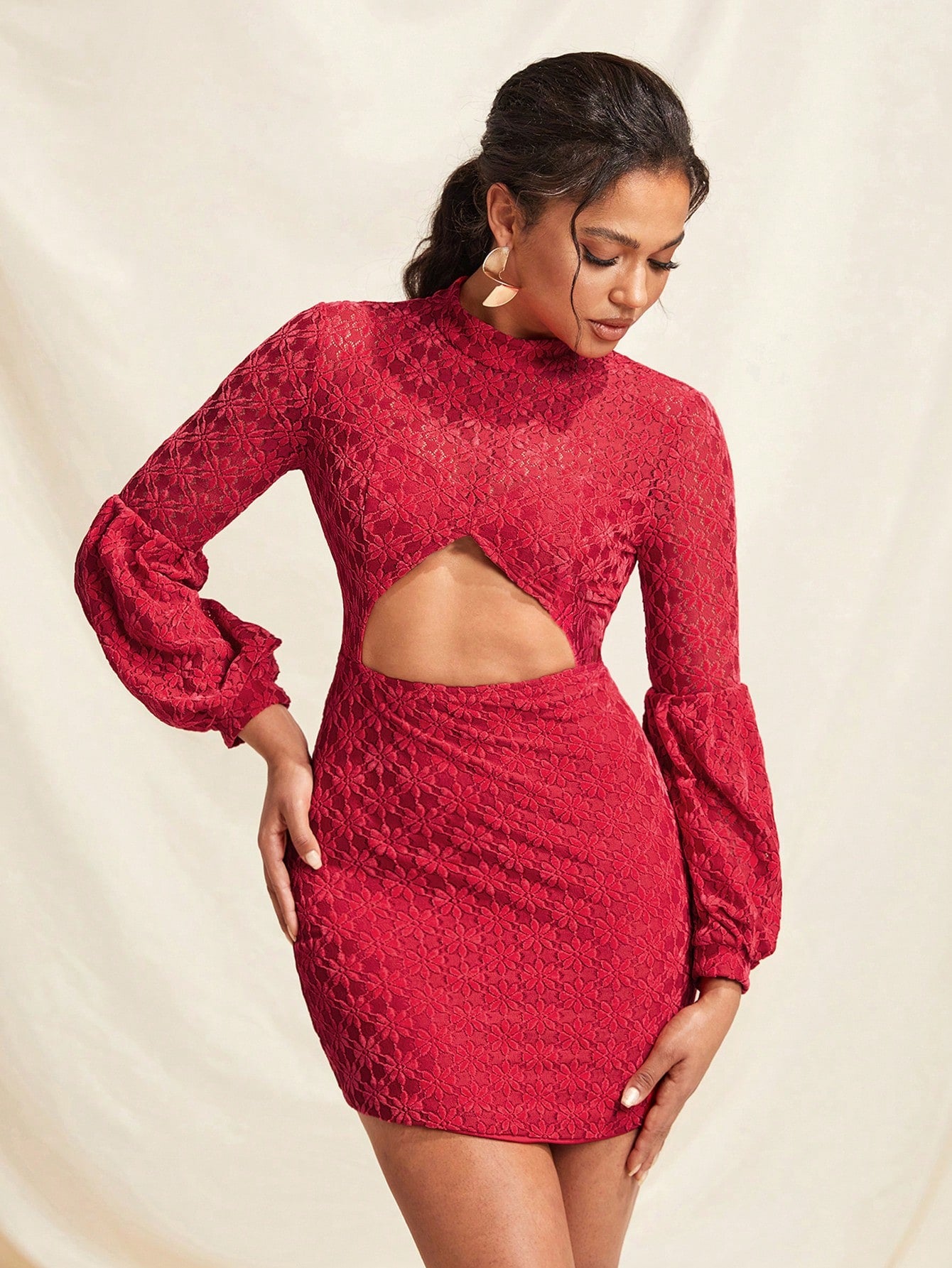 VALERIA GÓMEZ Vestido romántico de manga larga con corte de encaje diseñador, vestido elegante, ropa de mujer de otoño