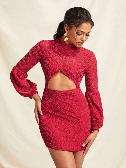 VALERIA GÓMEZ Vestido romántico de manga larga con corte de encaje diseñador, vestido elegante, ropa de mujer de otoño