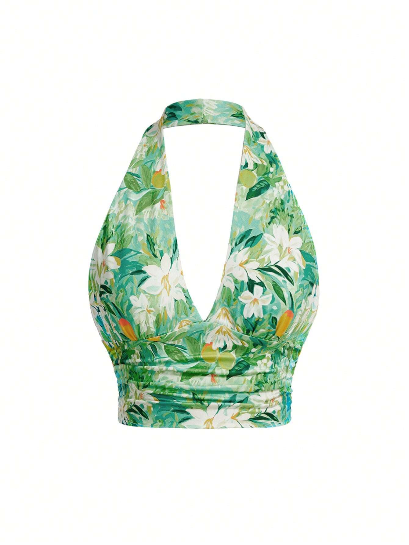 VRSO Top corto halterneck de corte ajustado para mujer con estampado floral para vacaciones