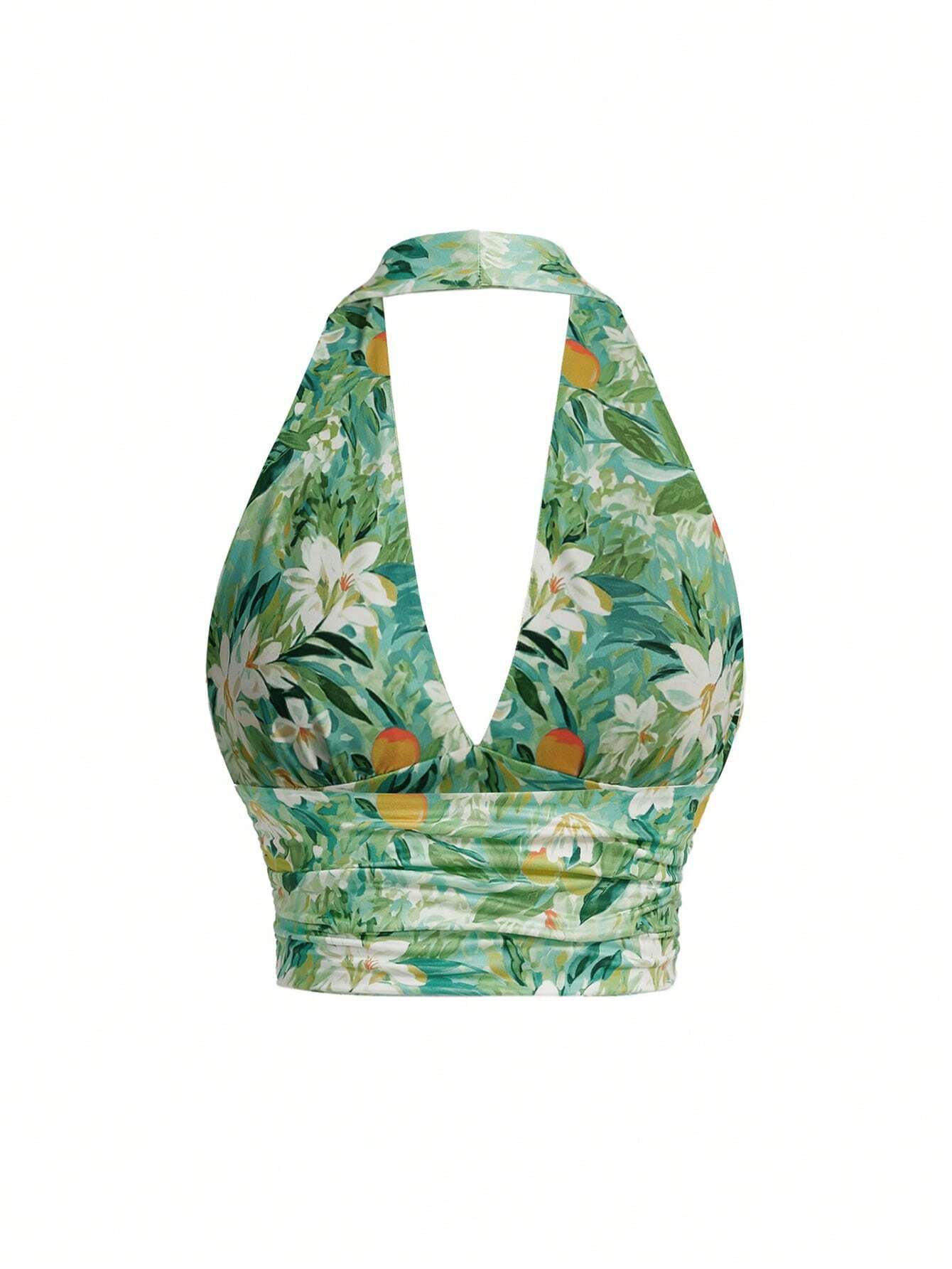 VRSO Top corto halterneck de corte ajustado para mujer con estampado floral para vacaciones