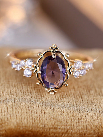 Vanel 1 Pieza Anillo Ornamentado De Estilo Elegante Y Antiguo, Con Borde Ovalado Y Decoraciones De Circonia Cúbica, Adecuado Para Fiestas Y Banquetes De Mujeres