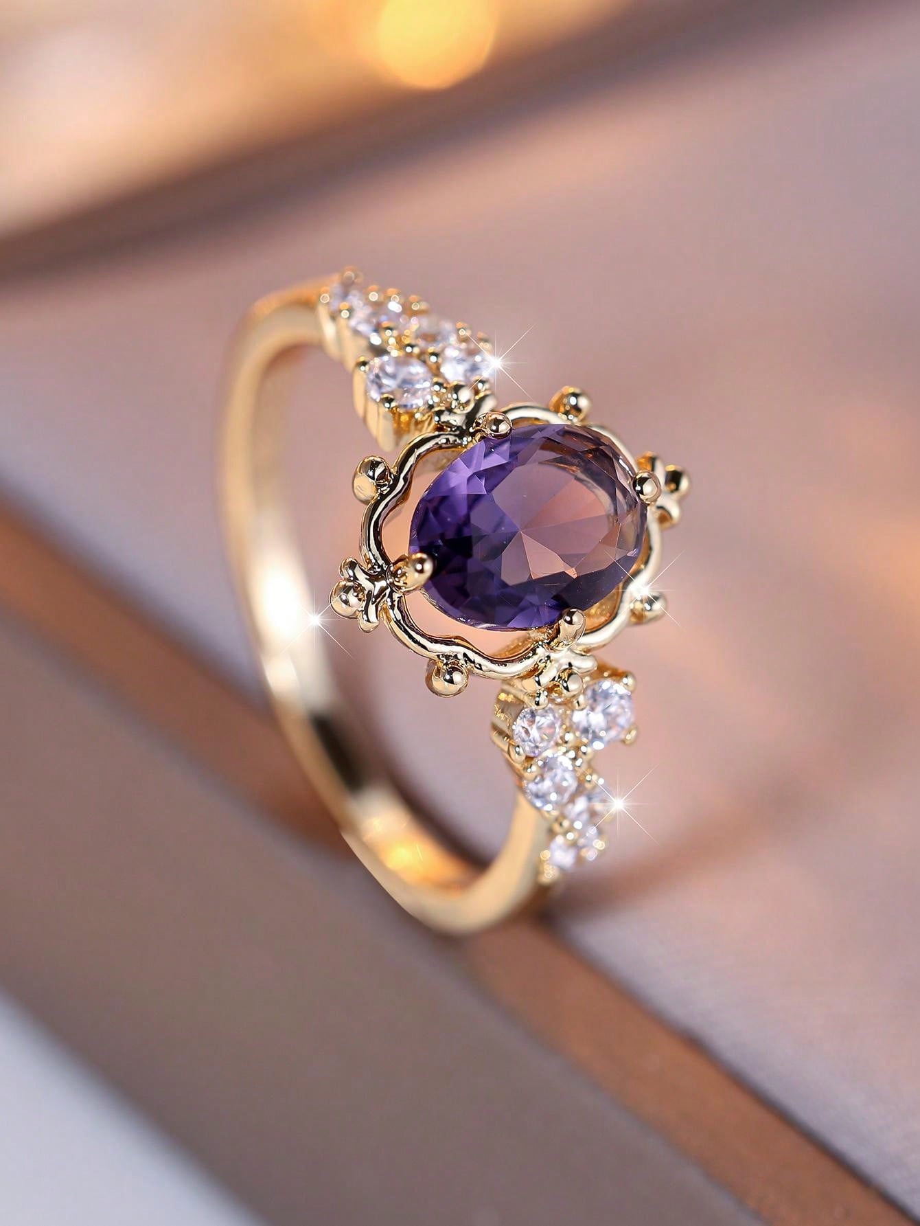 Vanel 1 Pieza Anillo Ornamentado De Estilo Elegante Y Antiguo, Con Borde Ovalado Y Decoraciones De Circonia Cúbica, Adecuado Para Fiestas Y Banquetes De Mujeres