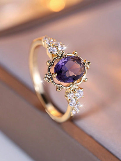Vanel 1 Pieza Anillo Ornamentado De Estilo Elegante Y Antiguo, Con Borde Ovalado Y Decoraciones De Circonia Cúbica, Adecuado Para Fiestas Y Banquetes De Mujeres