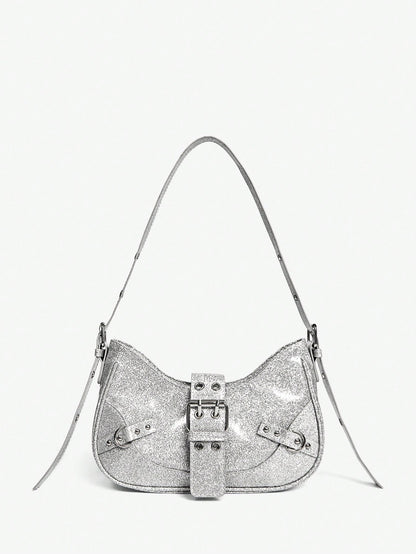 Viva Strut 1 pieza Bolso bandolera con decoración de remaches, estilo punk, ajustable, para mujeres y adolescentes, estilo Y2K