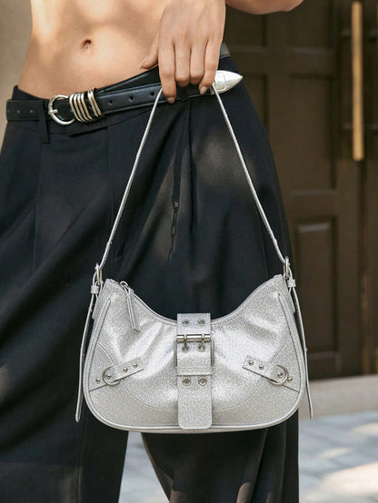 Viva Strut 1 pieza Bolso bandolera con decoración de remaches, estilo punk, ajustable, para mujeres y adolescentes, estilo Y2K