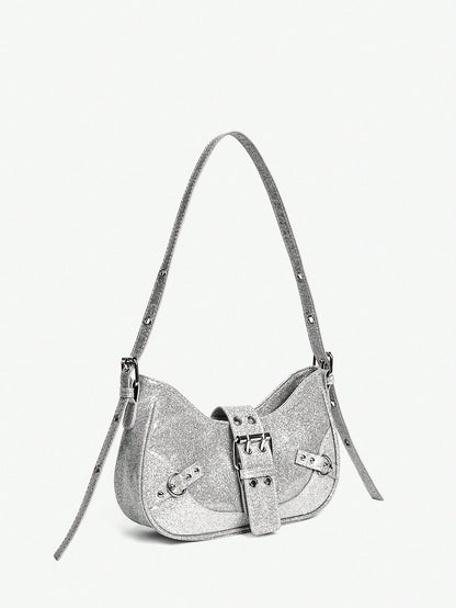 Viva Strut 1 pieza Bolso bandolera con decoración de remaches, estilo punk, ajustable, para mujeres y adolescentes, estilo Y2K