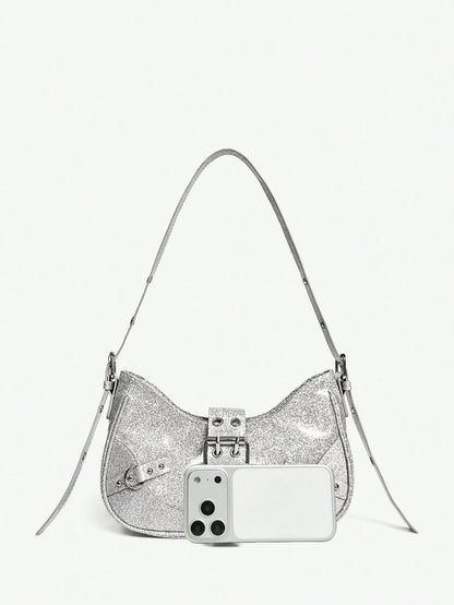 Viva Strut 1 pieza Bolso bandolera con decoración de remaches, estilo punk, ajustable, para mujeres y adolescentes, estilo Y2K