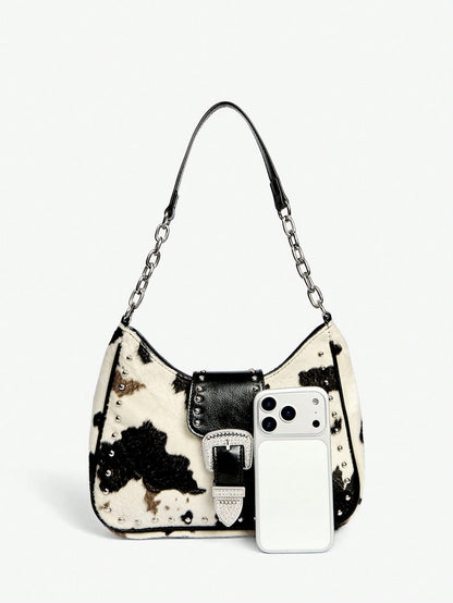 Viva Strut Bolso de hombro para damas y mujeres, bolso hobo, de moda, personalizado, sencillo, versátil, de calle, dulce y fresco para chicas, chicas calientes, Y2K, retro, remaches, vintage, estampado de leopardo, estam