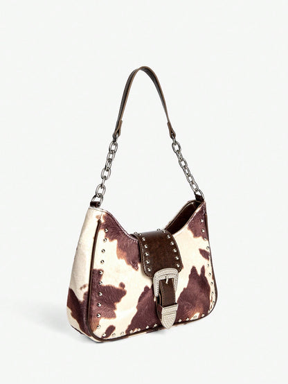 Viva Strut Bolso de hombro para damas y mujeres, bolso hobo, de moda, personalizado, sencillo, versátil, de calle, dulce y fresco para chicas, chicas calientes, Y2K, retro, remaches, vintage, estampado de leopardo, estam