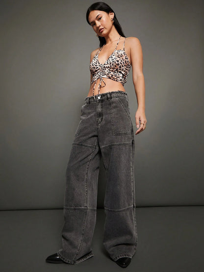 WESTFADE Jeans de verano de pierna ancha y utilidad de primera calidad sin estiramiento