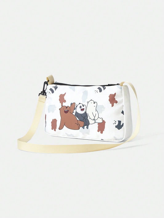 We Bare Bears X SHEIN 1 pieza Bolso de hombro con estampado de oso, adecuado para estudiantes universitarios, compras, fiestas y entrenamientos