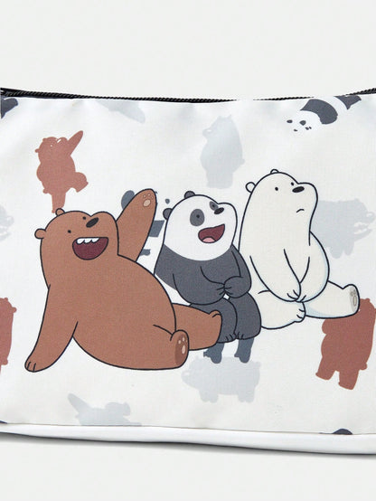 We Bare Bears X SHEIN 1 pieza Bolso de hombro con estampado de oso, adecuado para estudiantes universitarios, compras, fiestas y entrenamientos