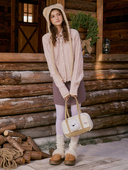 We Bare Bears X SHEIN 1 pieza Bolso de mano grande de estilo fashionable, de pana color caqui y con capacidad amplia