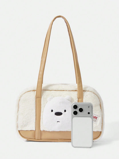 We Bare Bears X SHEIN 1 pieza Bolso de mano grande de estilo fashionable, de pana color caqui y con capacidad amplia